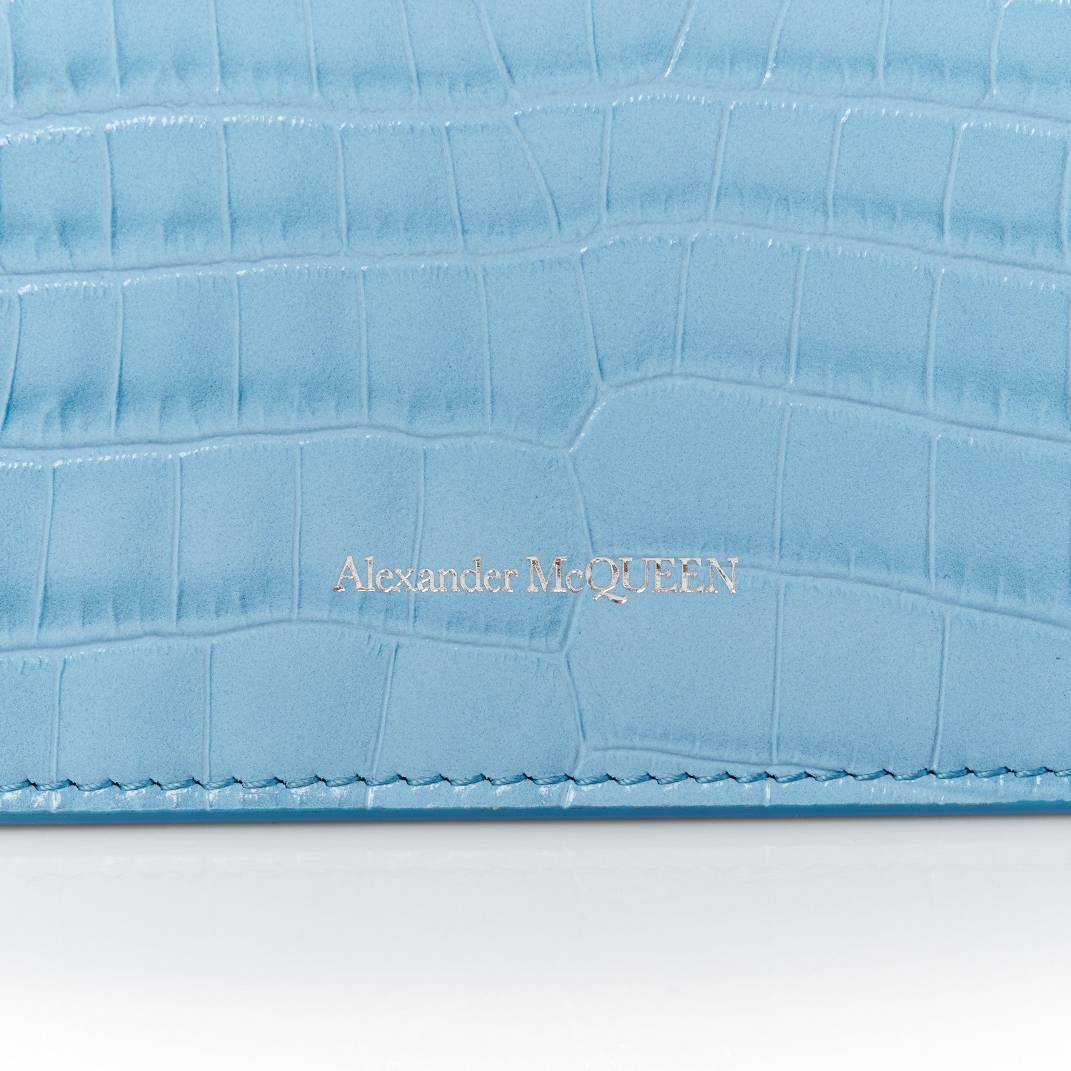 Alexander McQueen Calfskin Crocodile Embossed Medium Skull Top Handle Bag Blue 8 of 11