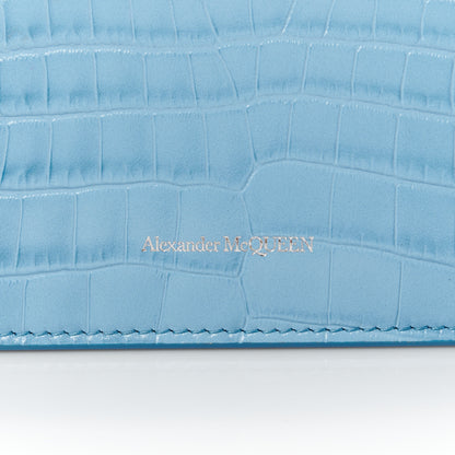 Alexander McQueen Calfskin Crocodile Embossed Medium Skull Top Handle Bag Blue 8 of 11