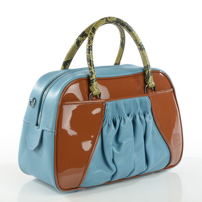 Miu Miu Patent Ayers Top Handle Bag Cognac Astral Blue 6 of 16