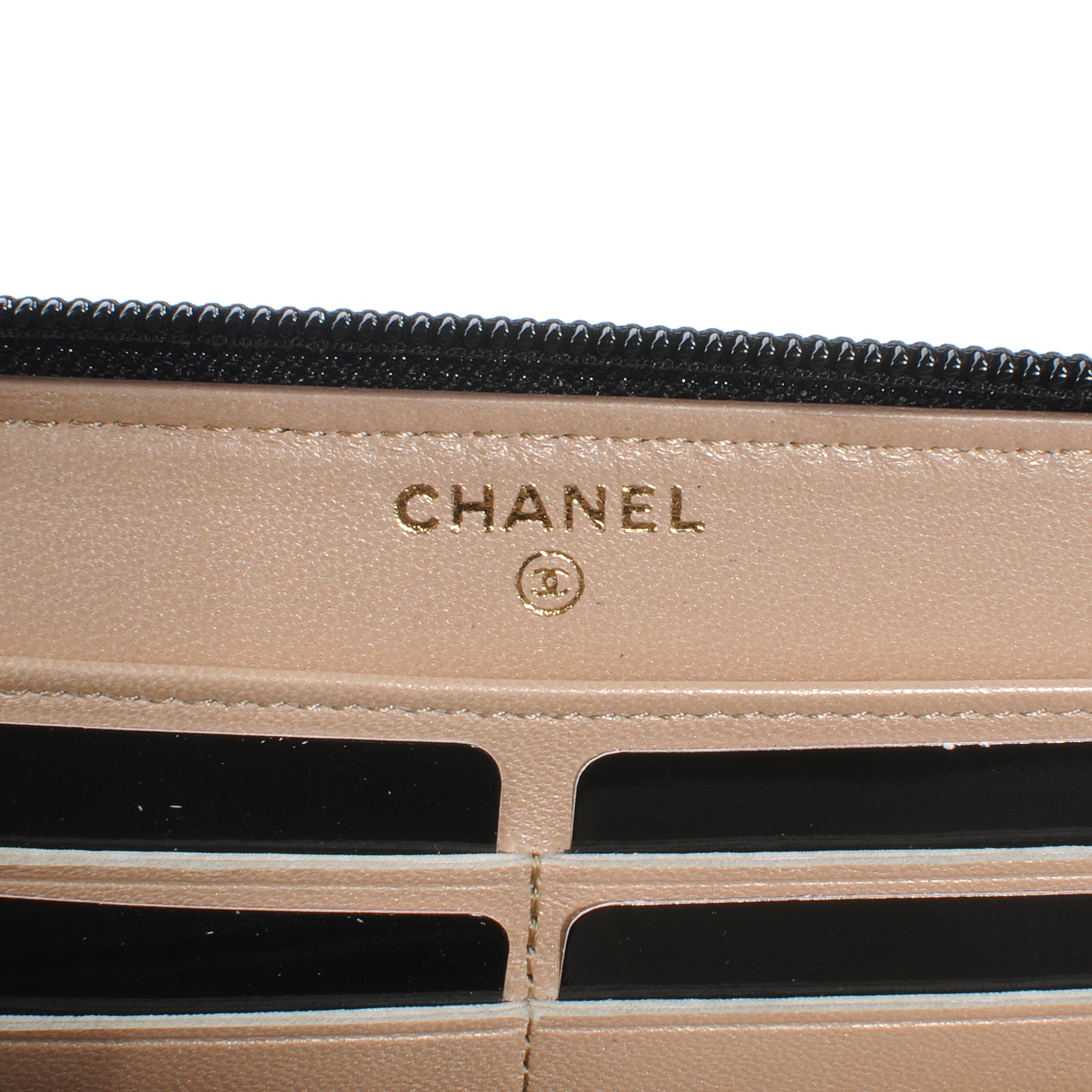 Chanel Lambskin Camellia Embossed Large Zip Around Gusset Wallet Black 6 of 9