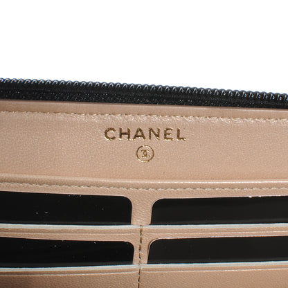 Chanel Lambskin Camellia Embossed Large Zip Around Gusset Wallet Black 6 of 9
