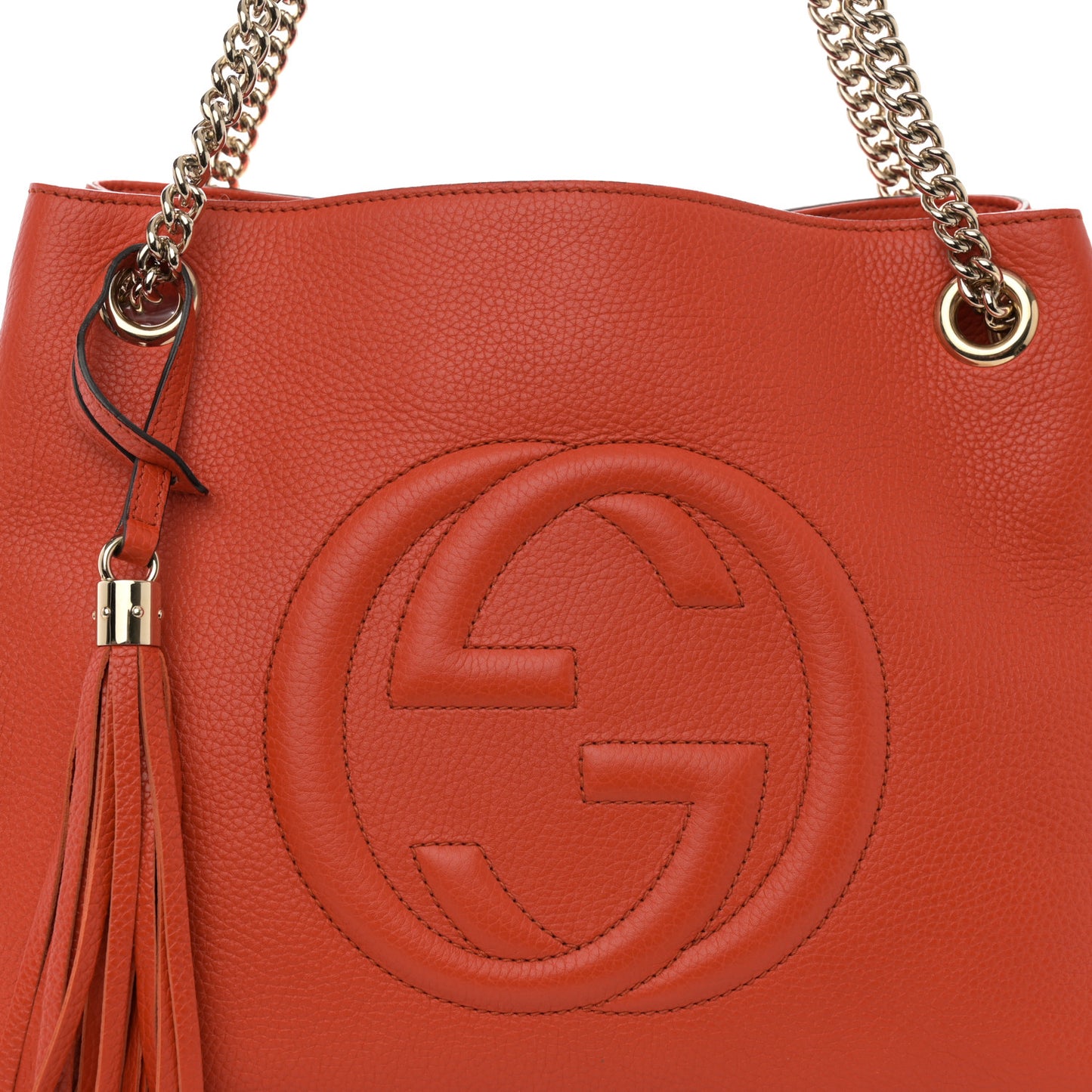 Pebbled Calfskin Medium Soho Chain Shoulder Bag Sun Orange