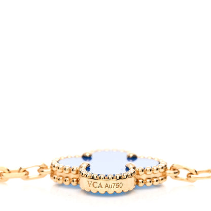 Van Cleef & Arpels 18K Yellow Gold Blue Agate 5 Motifs Vintage Alhambra Bracelet 4 of 4
