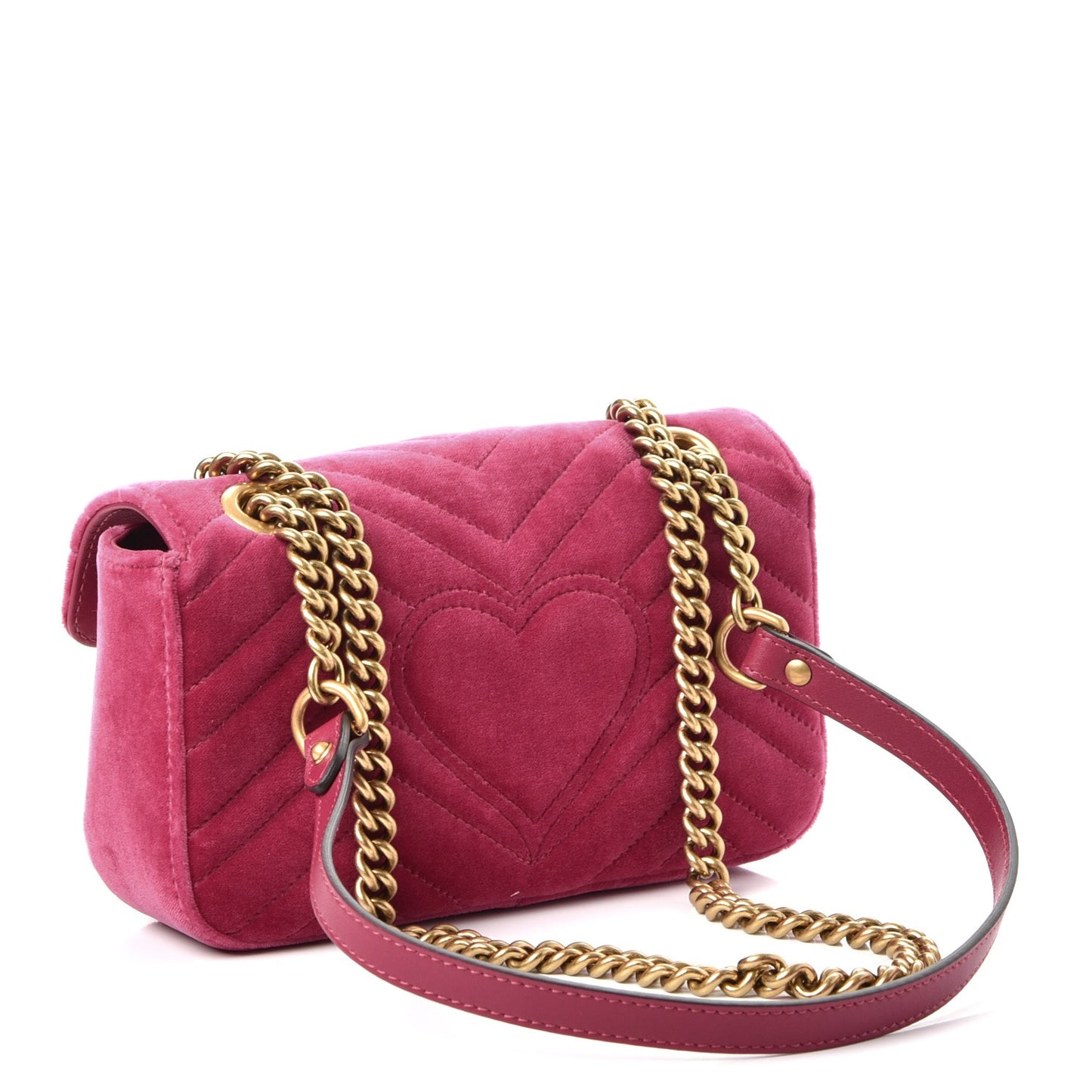 Velvet Matelasse Mini GG Marmont Shoulder Bag Fuchsia Violet Cyclamen