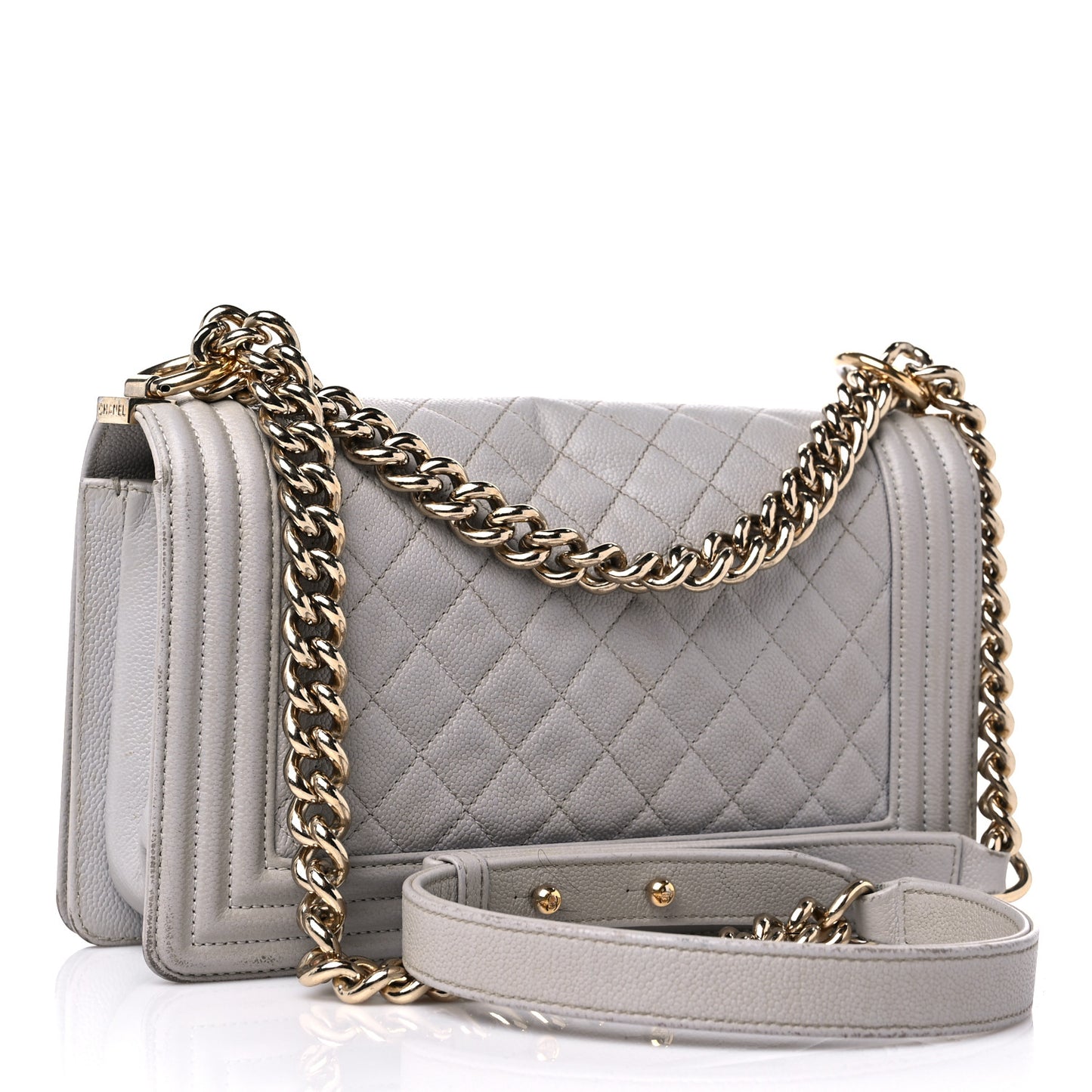 Caviar Quilted Medium Boy Flap Light Grey