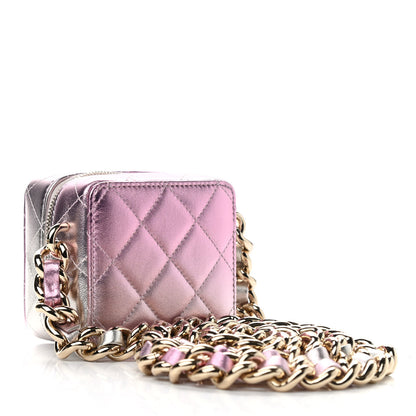 Chanel Gradient Metallic Lambskin Quilted Like A Wallet Clutch With Chain Gold Pink 3 of 9