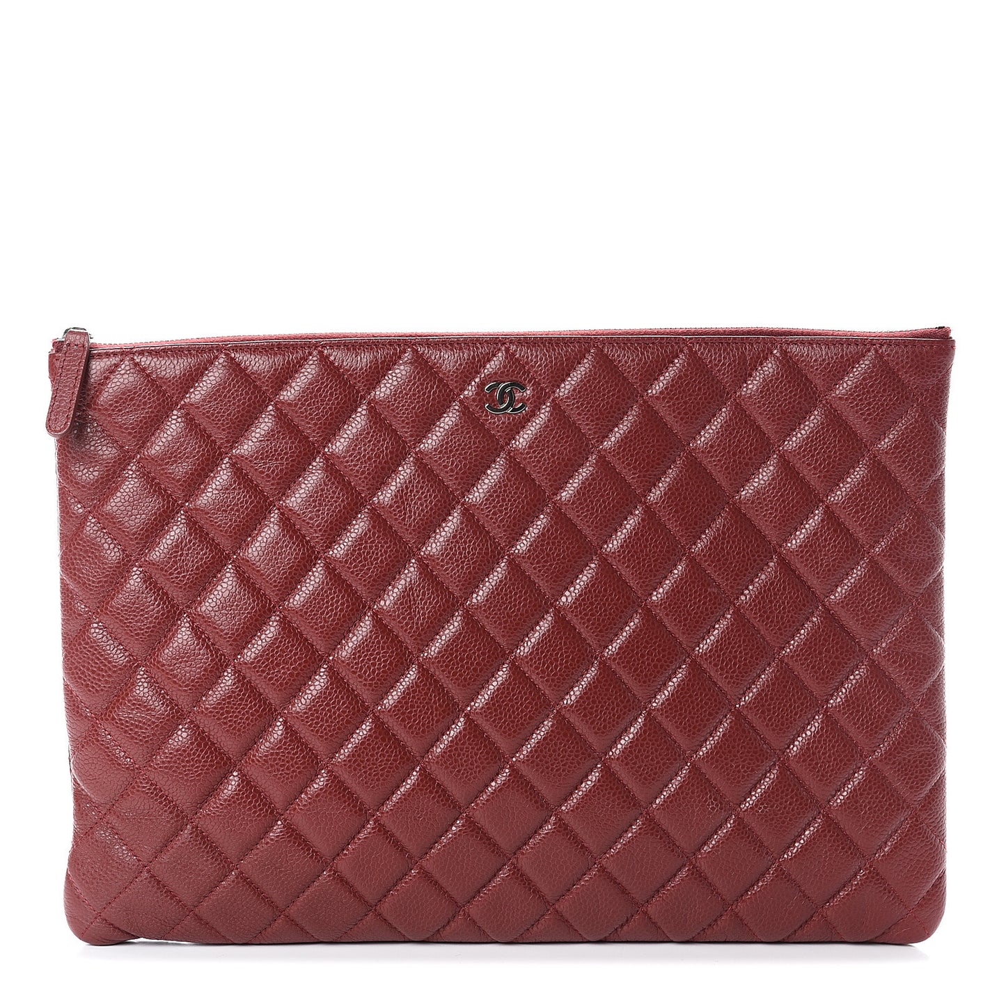 Caviar Quilted Large Cosmetic Case Dark Red