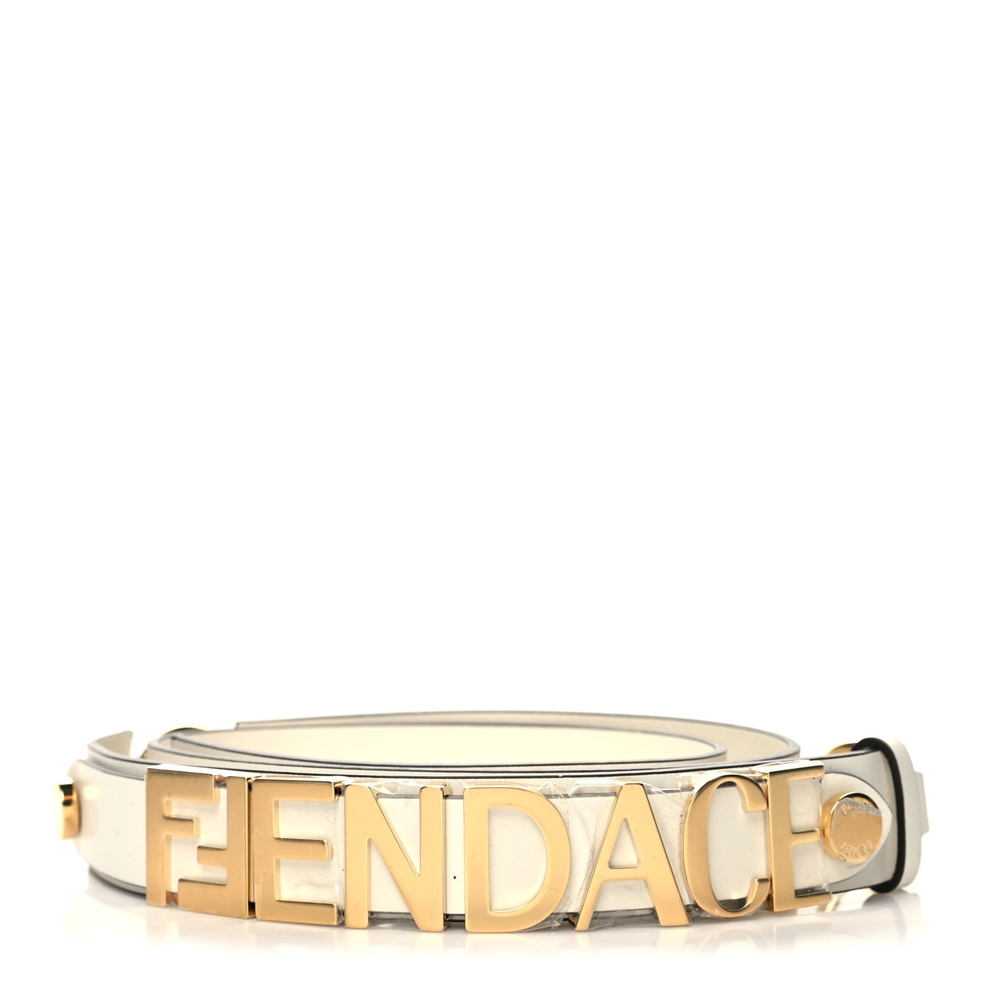 X FENDI Calfskin Fendace Logo Belt 100 40 White