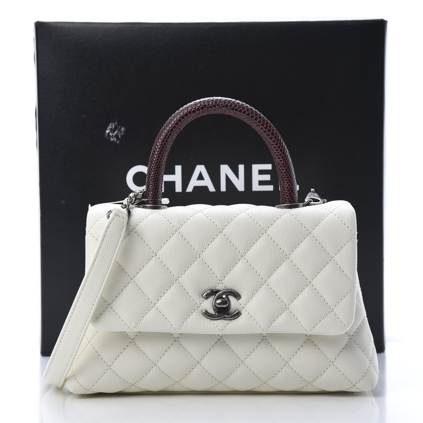 Caviar Lizard Quilted Mini Coco Handle Flap White