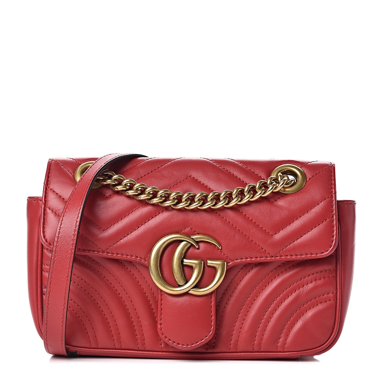 Calfskin Matelasse Mini GG Marmont Shoulder Bag Hibiscus Red