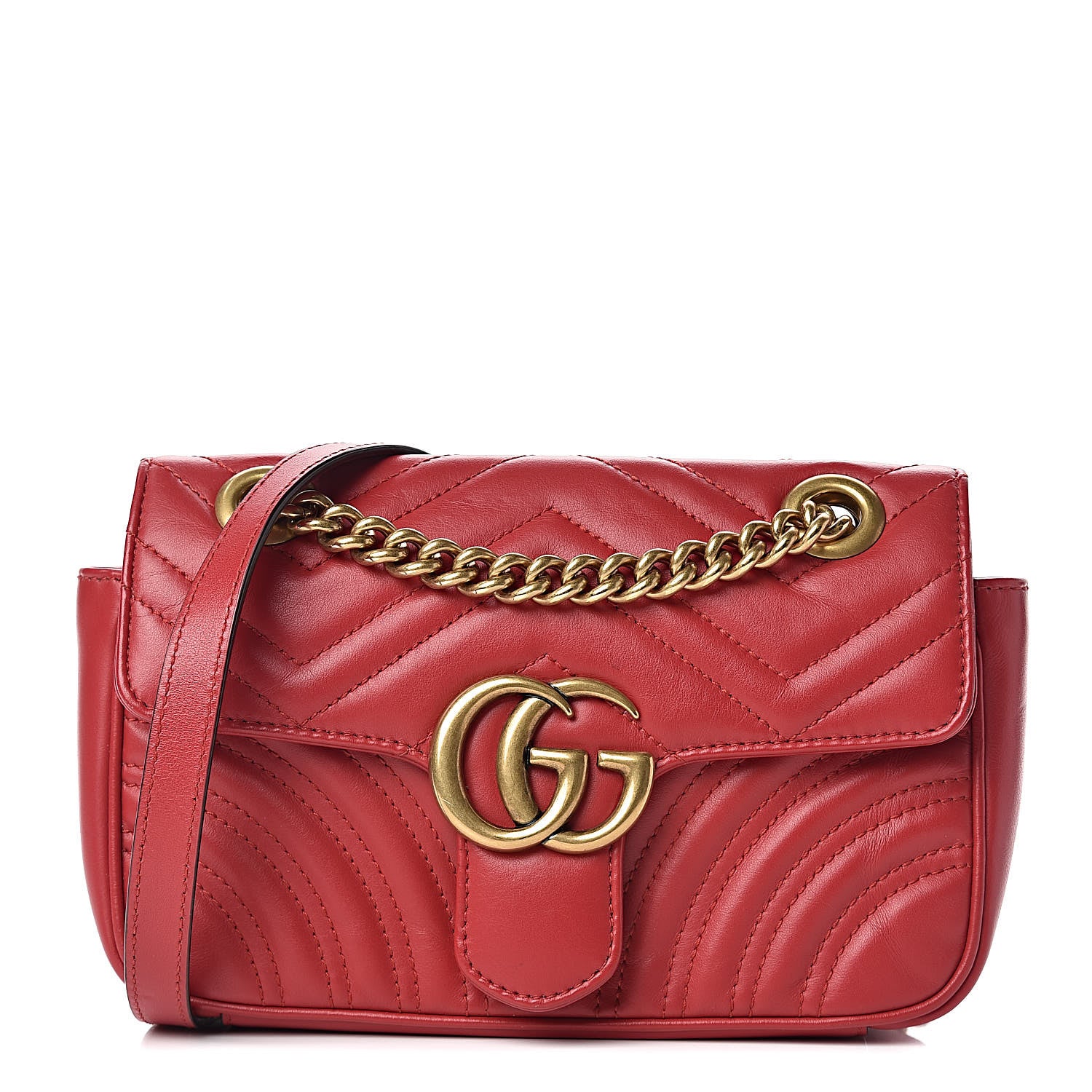 Gucci Calfskin Matelasse Mini GG Marmont Shoulder Bag Hibiscus Red 1 of 11