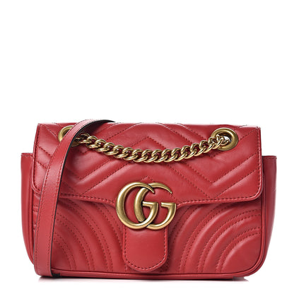 Gucci Calfskin Matelasse Mini GG Marmont Shoulder Bag Hibiscus Red 1 of 11