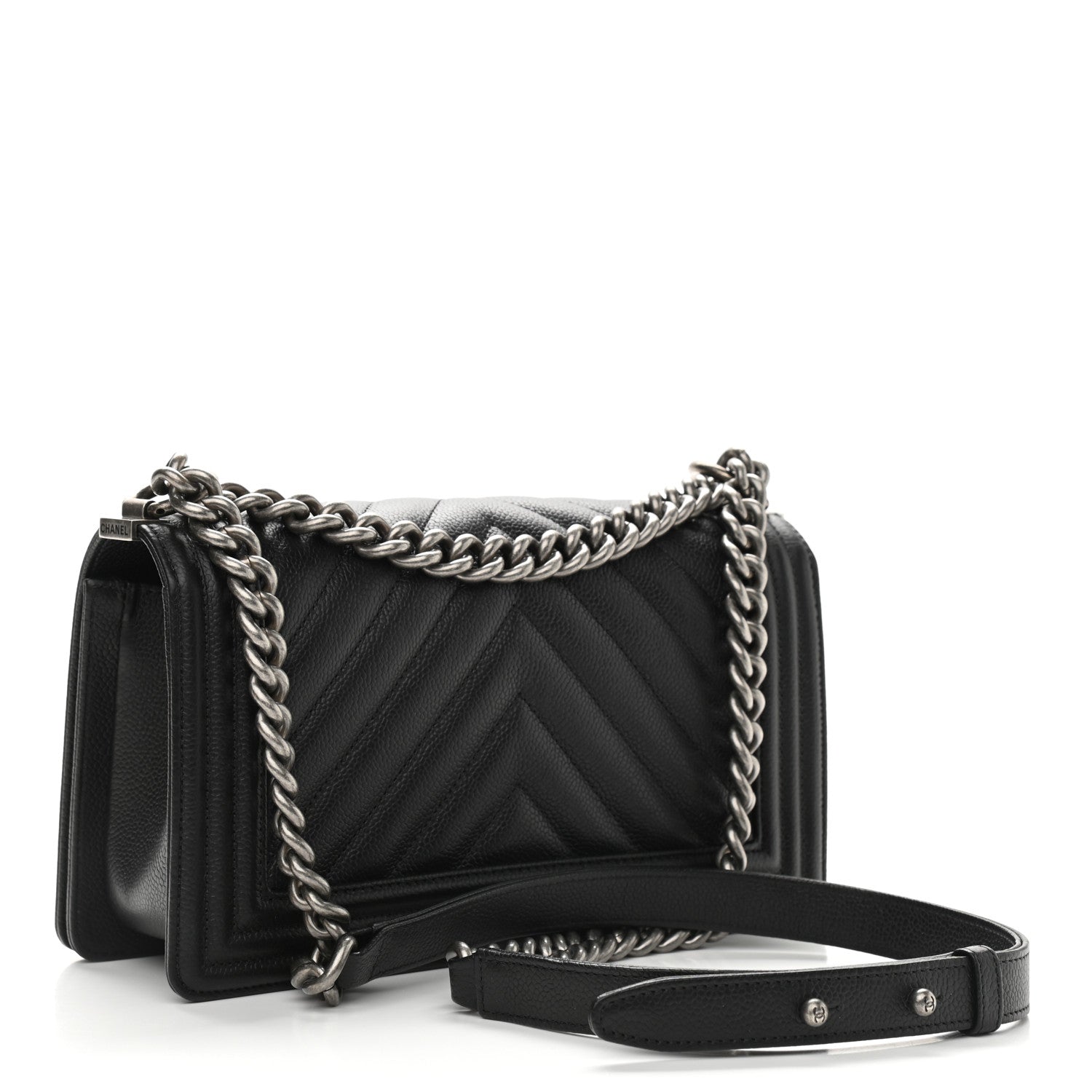Chanel Caviar Chevron Quilted Medium Boy Flap Black 3 of 9