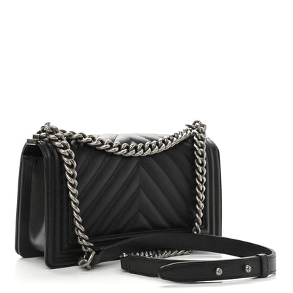 Chanel Caviar Chevron Quilted Medium Boy Flap Black 3 of 9