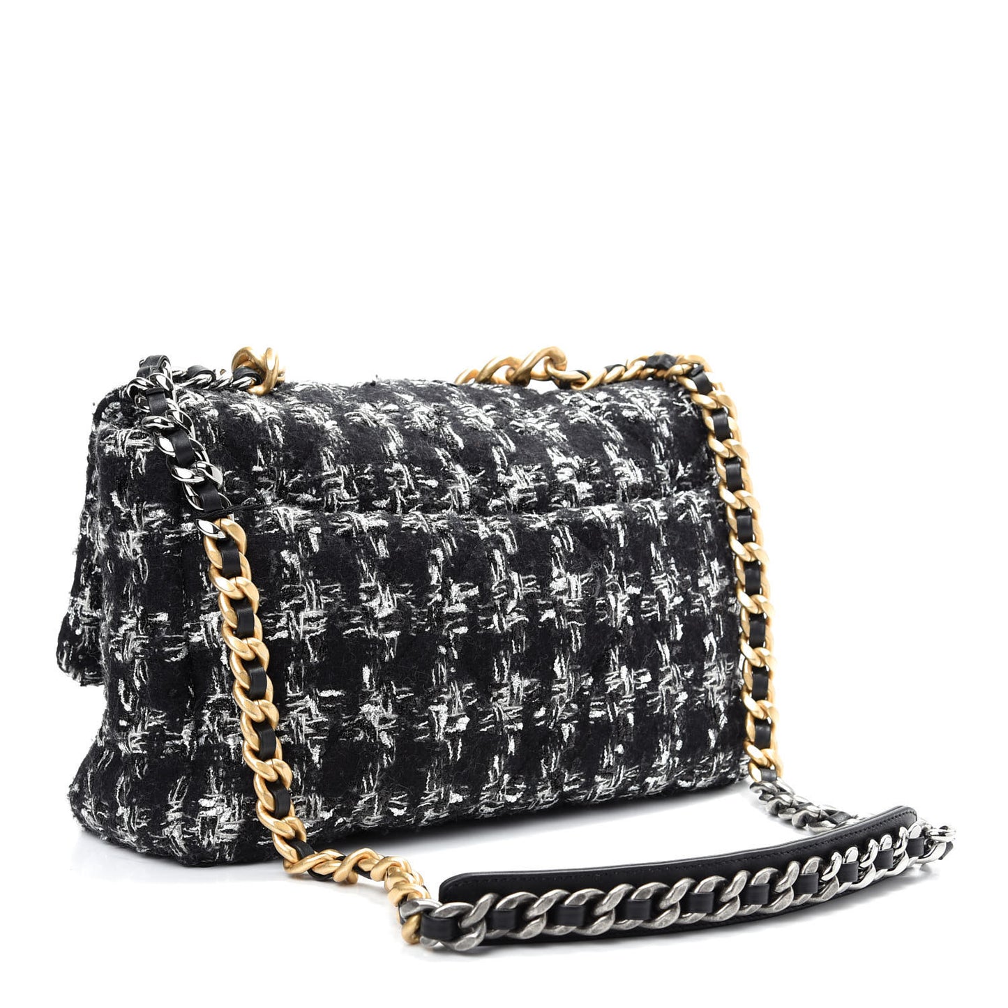 Tweed Quilted Large Chanel 19 Flap Black Silver Ecru