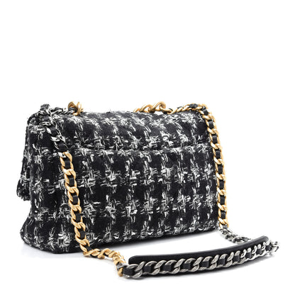 Chanel Tweed Quilted Large Chanel 19 Flap Black Silver Ecru 3 of 9