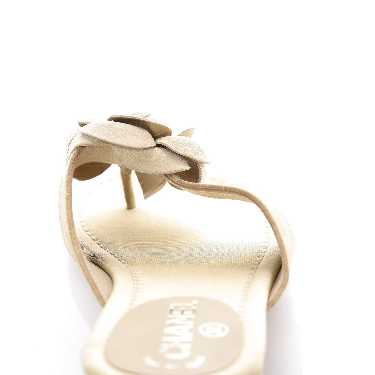 Suede Calfskin Camellia Thong Sandals 37.5 Beige