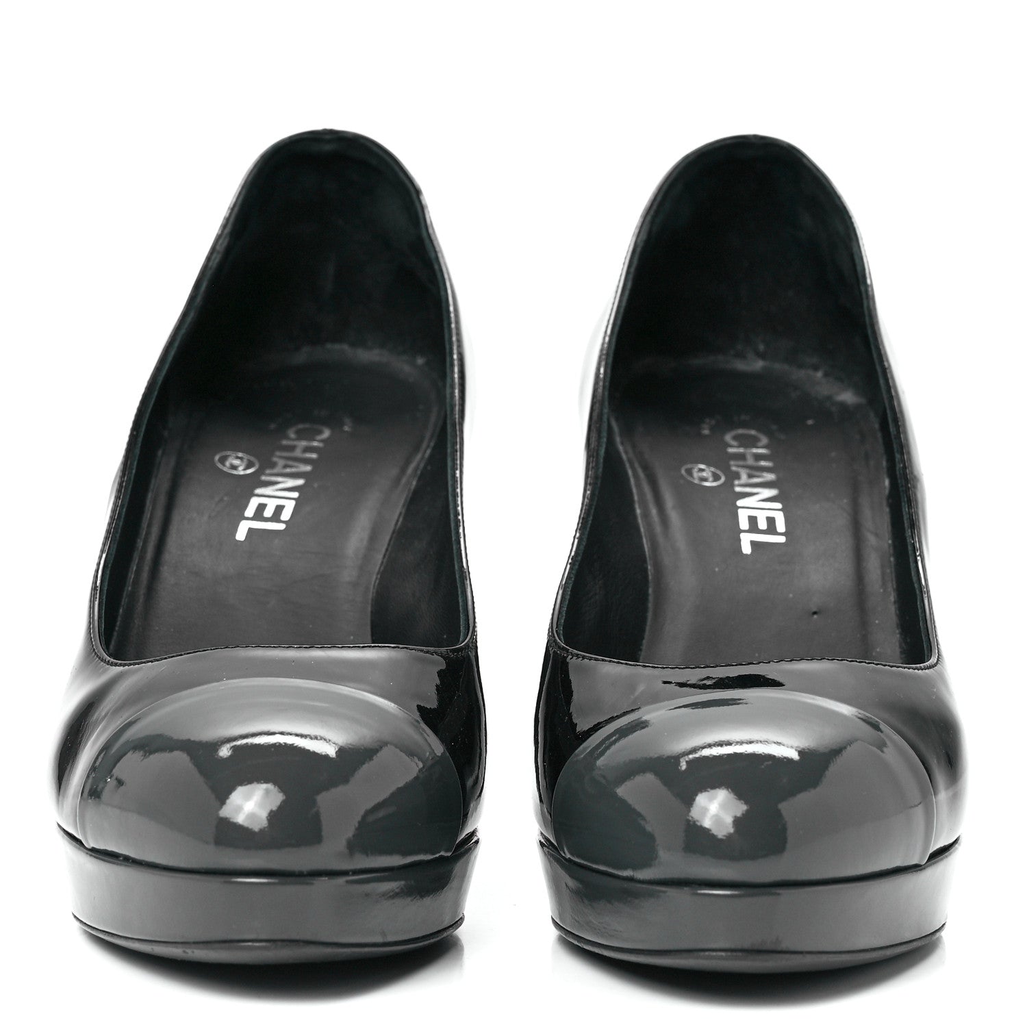 Chanel Patent Cap Toe CC Pumps 40 Black Grey 2 of 9