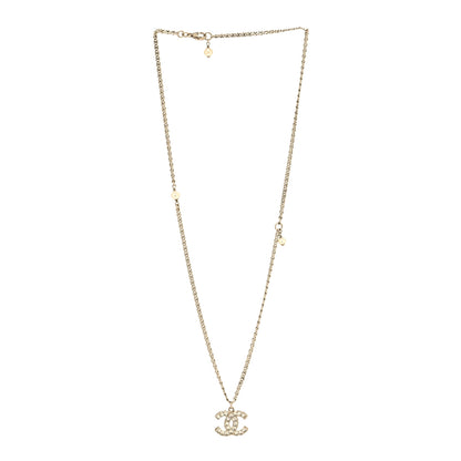 Chanel Metal Pearl Crystal CC Textured Pendant Necklace Gold 3 of 5