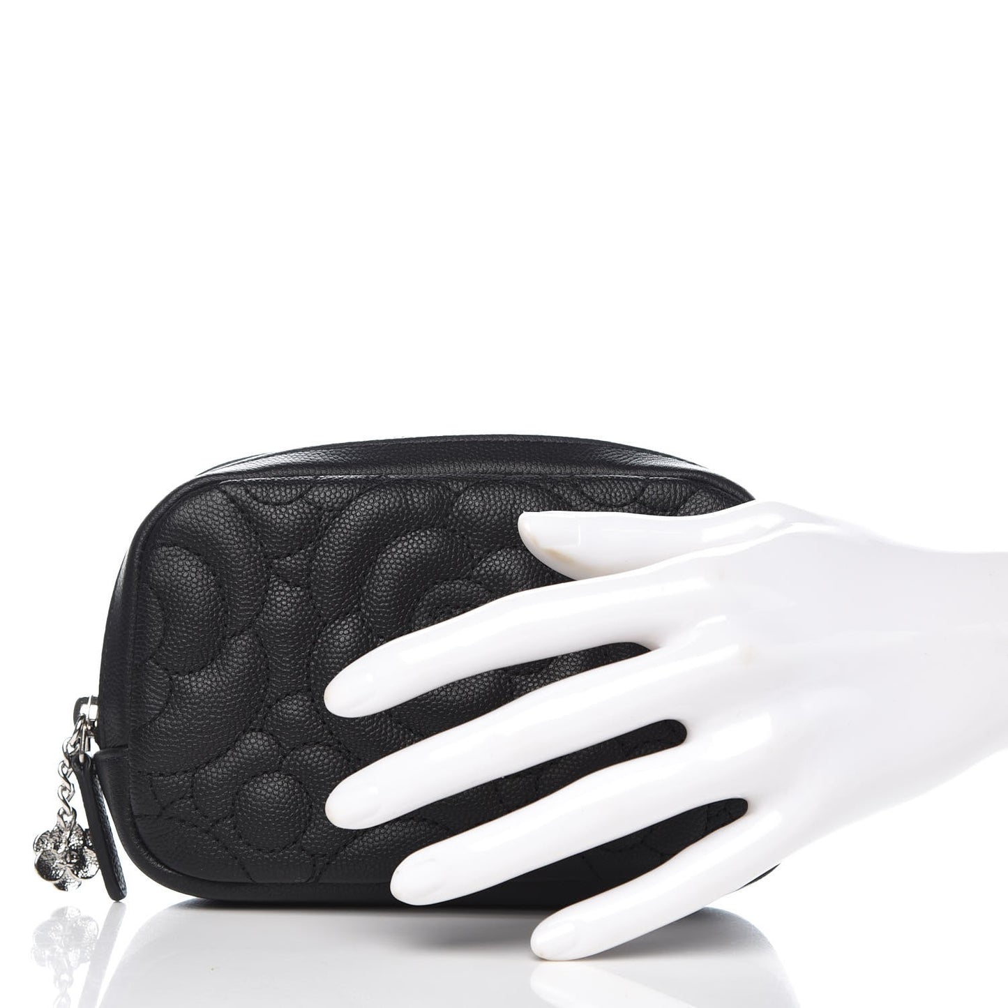 Caviar Camellia Embossed Small Cosmetic Case Black