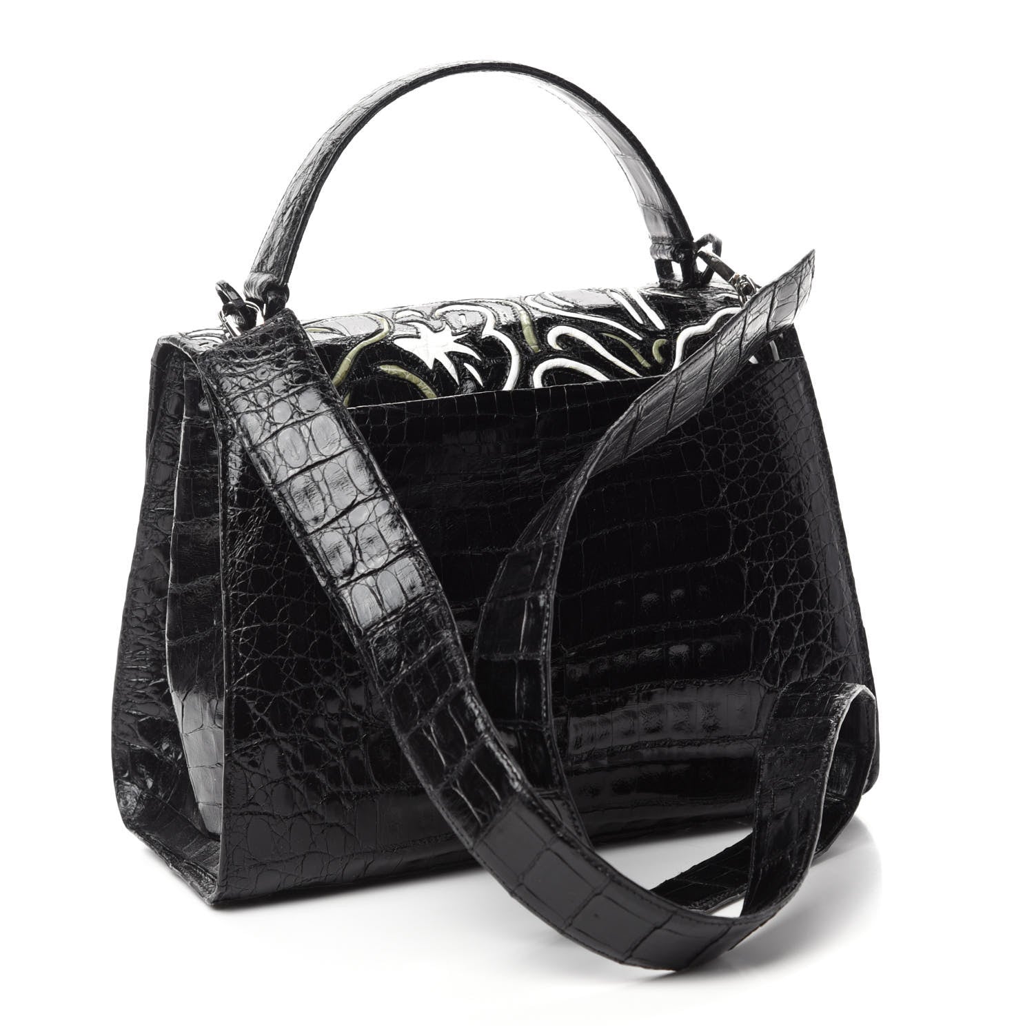 Nancy Gonzalez Crocodile Medium Floral Lexi Top Handle Bag Black Multicolor 3 of 10