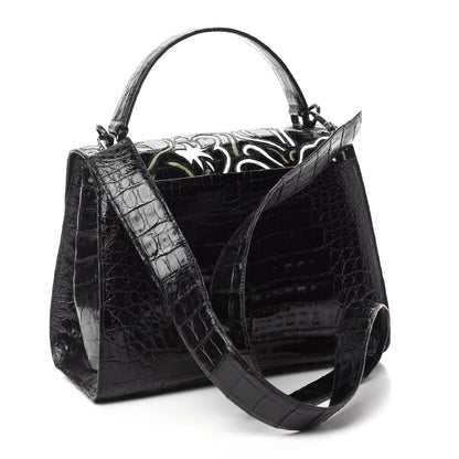 Nancy Gonzalez Crocodile Medium Floral Lexi Top Handle Bag Black Multicolor 3 of 10