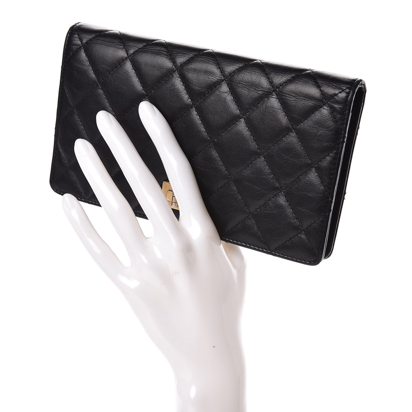 Aged Calfskin Quilted Reissue Yen Wallet Black