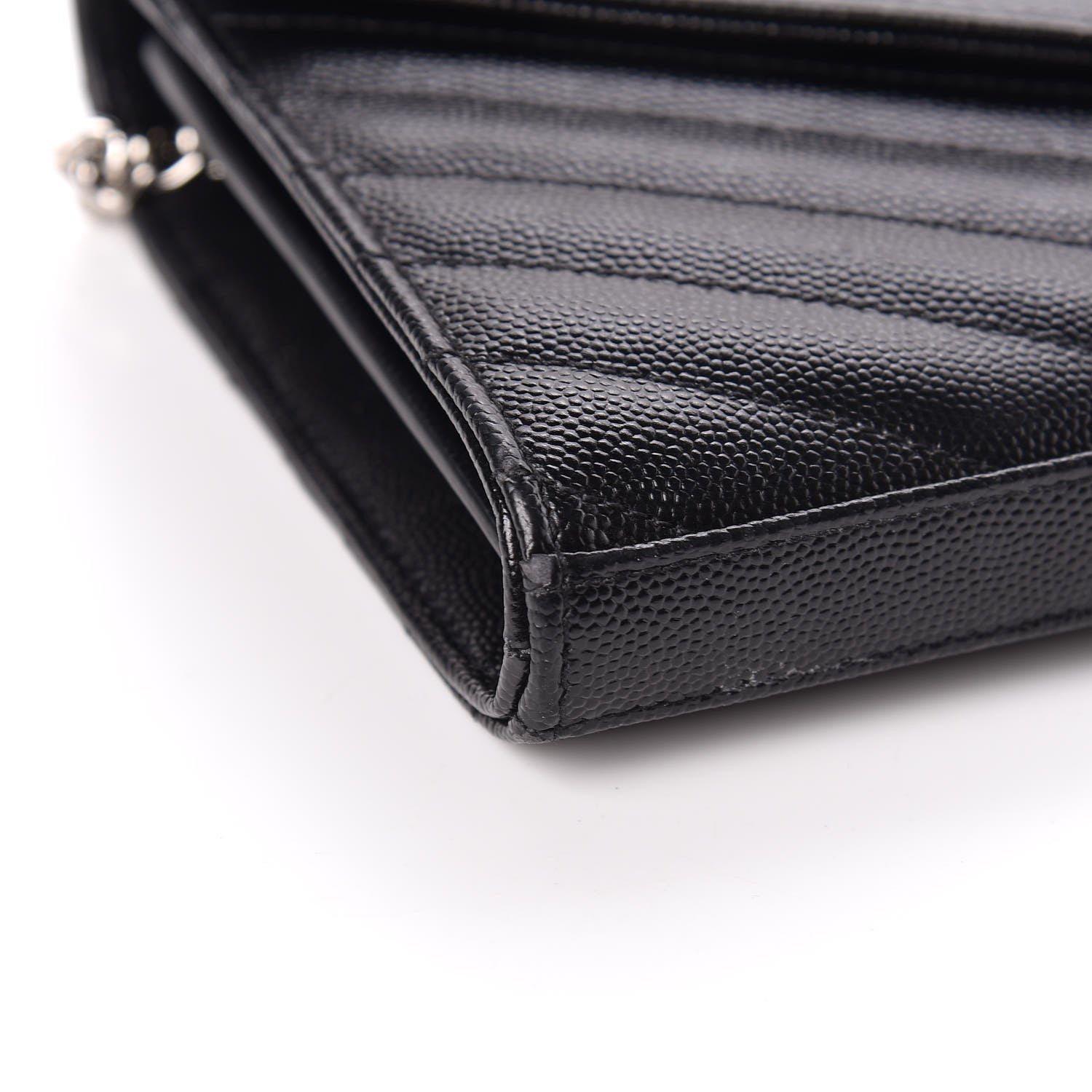 Saint Laurent Grain De Poudre Matelasse Chevron Monogram Chain Wallet Black 6 of 11