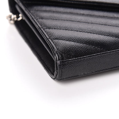 Saint Laurent Grain De Poudre Matelasse Chevron Monogram Chain Wallet Black 6 of 11