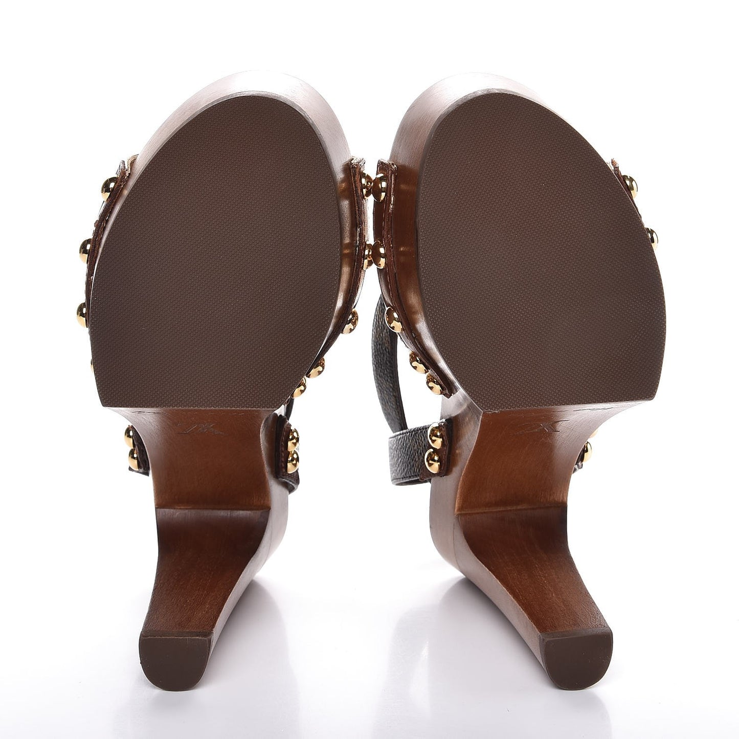 Patent Monogram Wooden Canopy Clog Sandals 36 Gold