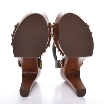 Louis Vuitton Patent Monogram Wooden Canopy Clog Sandals 36 Gold 5 of 8