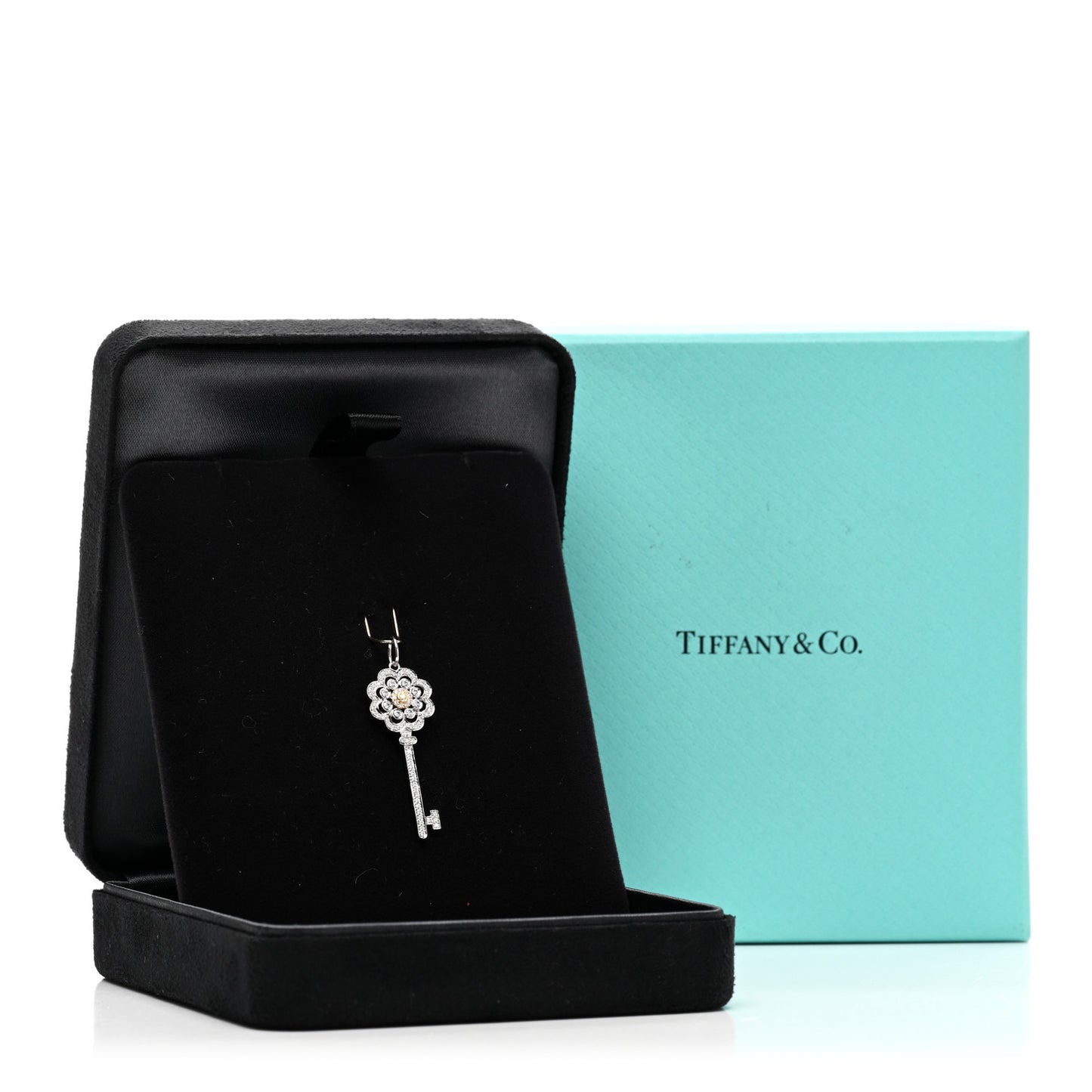 Platinum 18K Yellow Gold Diamond Fancy Yellow Diamond Rose Key Pendant
