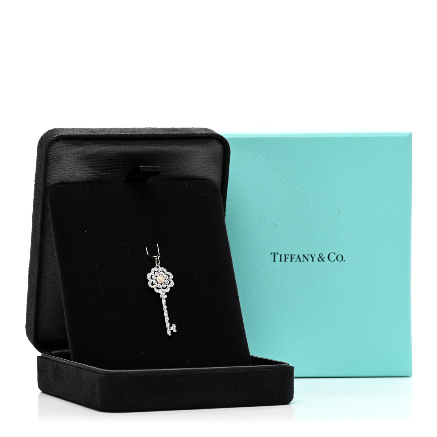 Tiffany Platinum 18K Yellow Gold Diamond Fancy Yellow Diamond Rose Key Pendant 4 of 4
