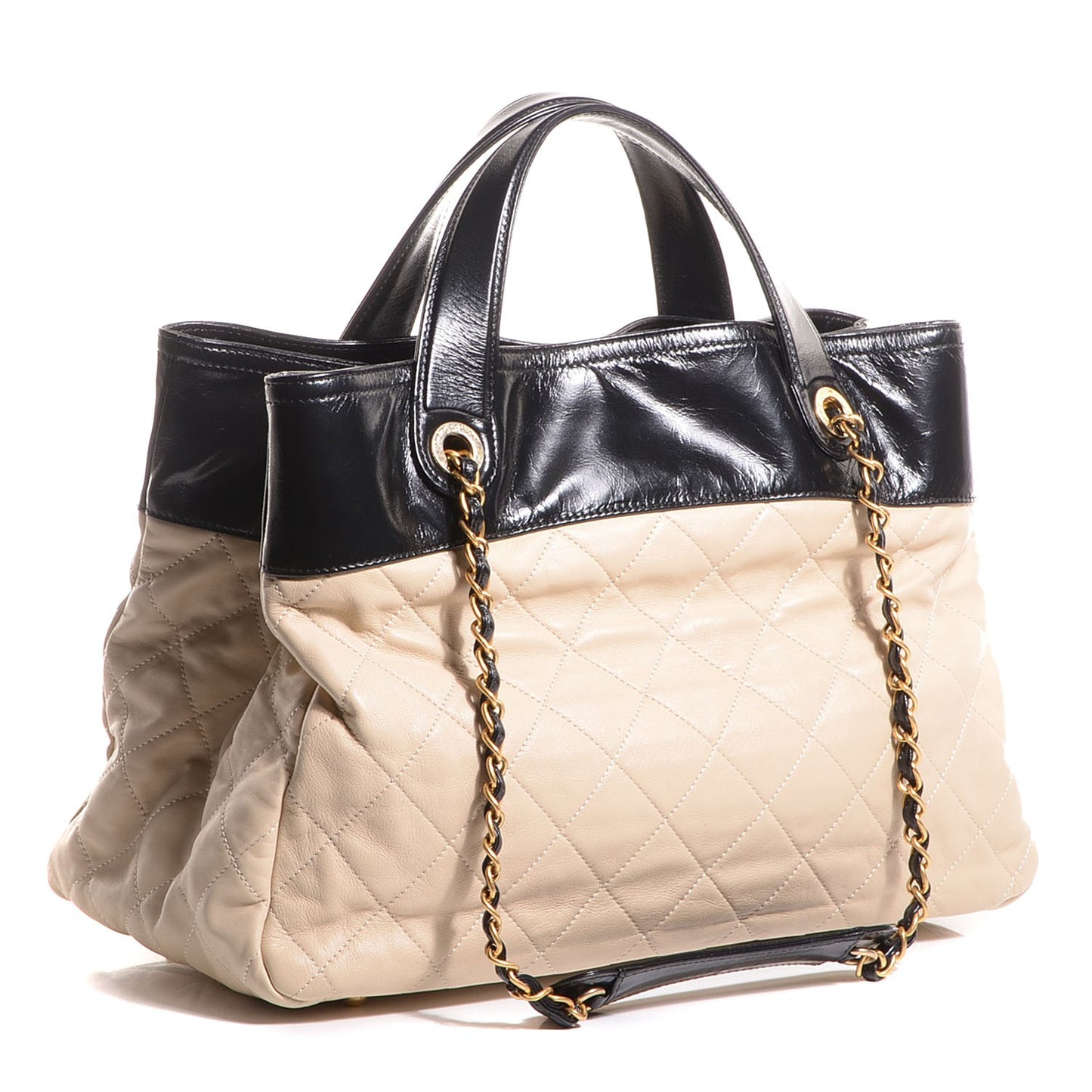 Calfskin Quilted In The Mix Shopping Tote Beige Black
