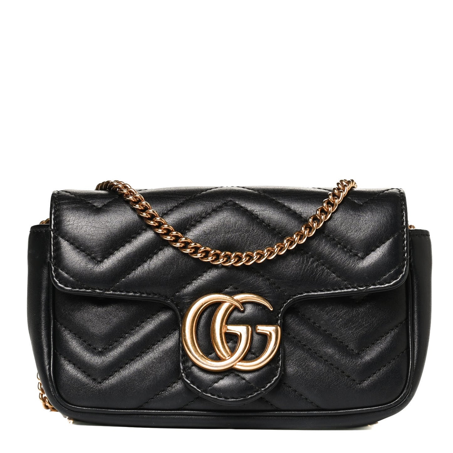 Calfskin Matelasse Super Mini GG Marmont Shoulder Bag Black