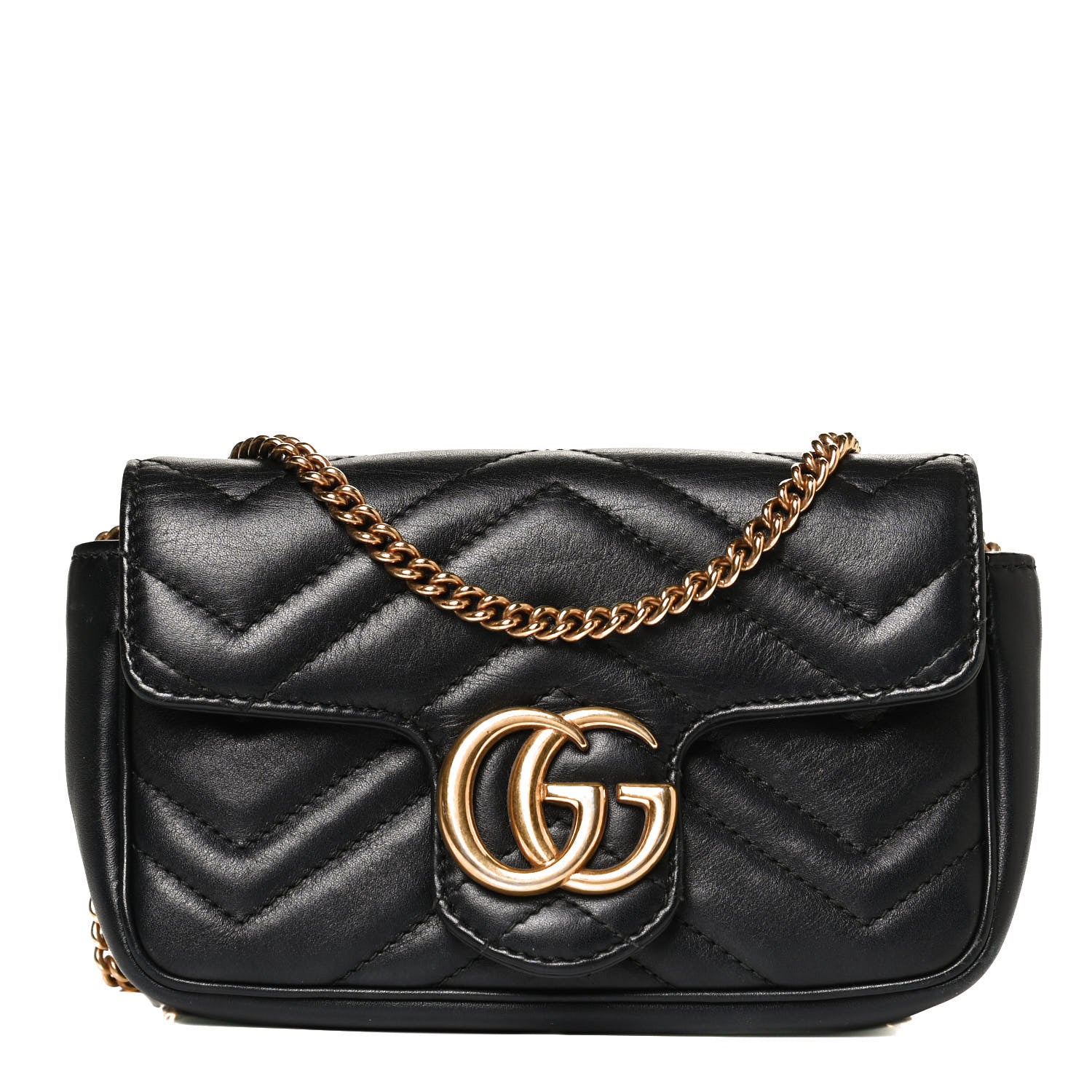 Gucci Calfskin Matelasse Super Mini GG Marmont Shoulder Bag Black 1 of 12