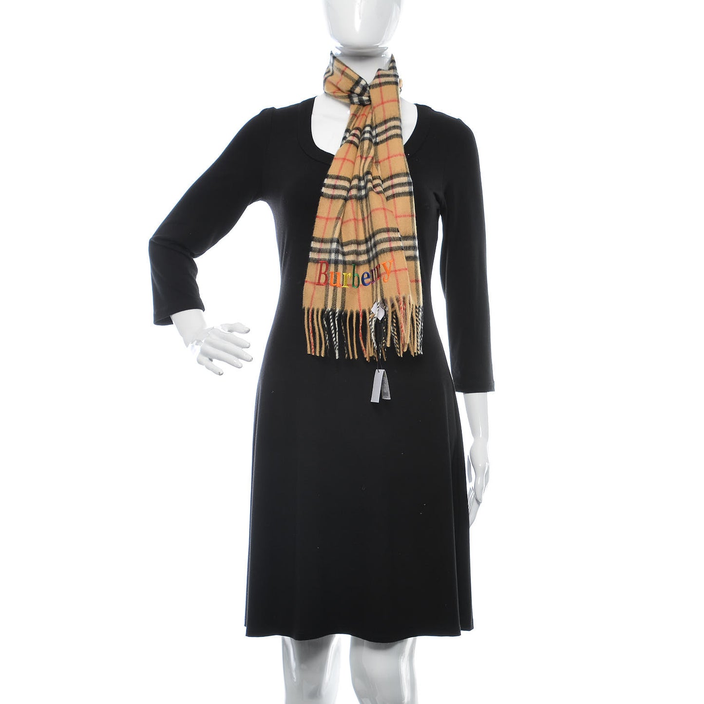 Cashmere Vintage Check Fringe Embroidered Scarf Antique Yellow