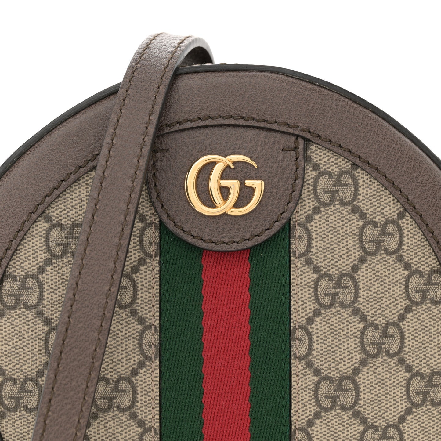 GG Supreme Monogram Web Mini Ophidia Round Shoulder Bag Brown