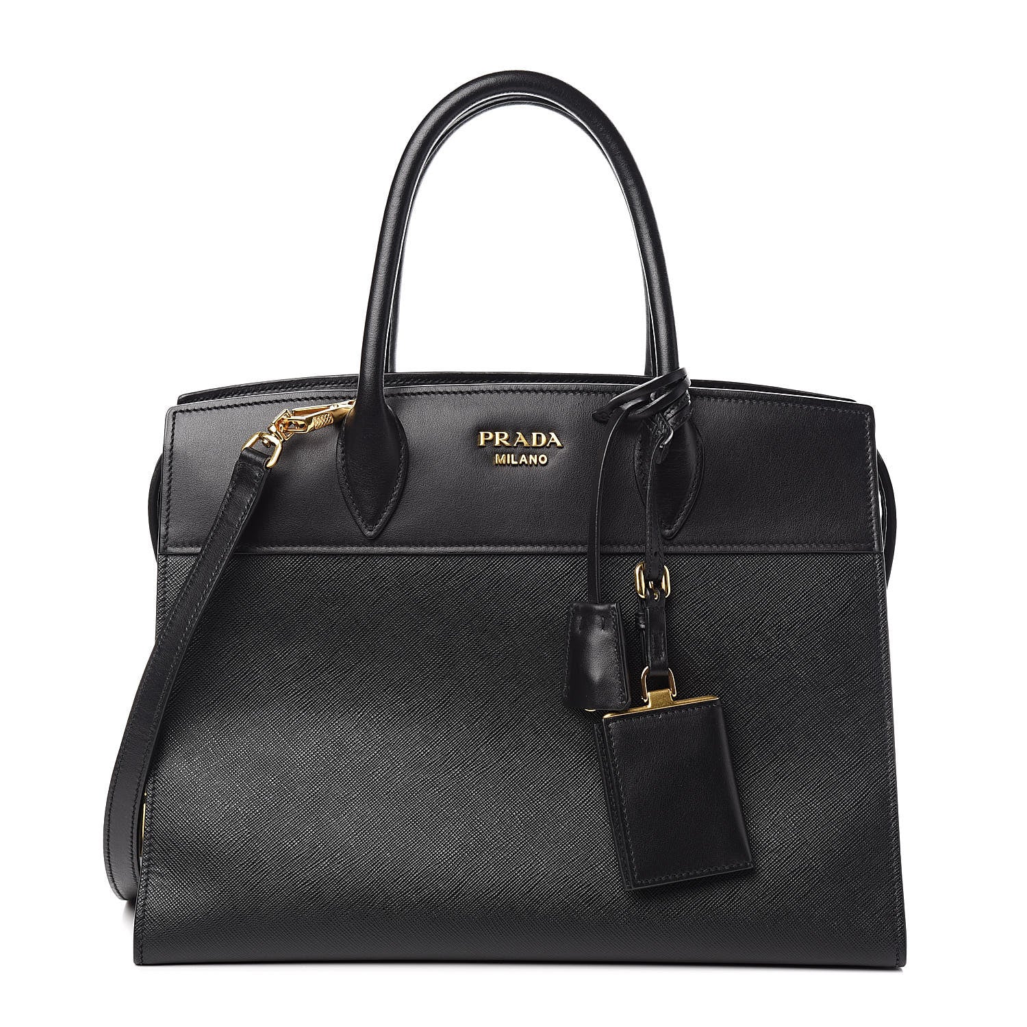 Prada Saffiano City Calfskin Esplanade Tote Black 1 of 10