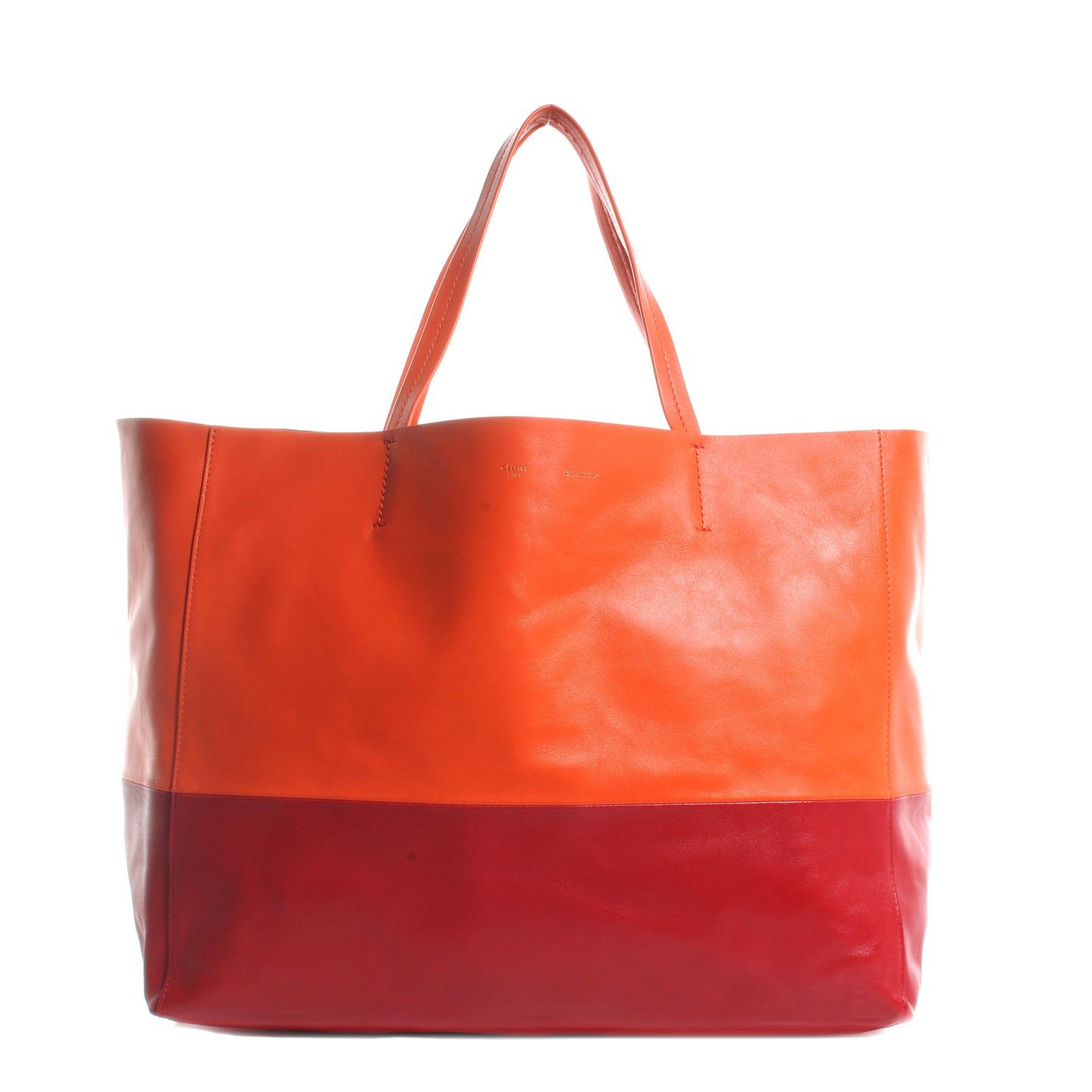 Leather Horizontal Bi-Cabas Orange Red