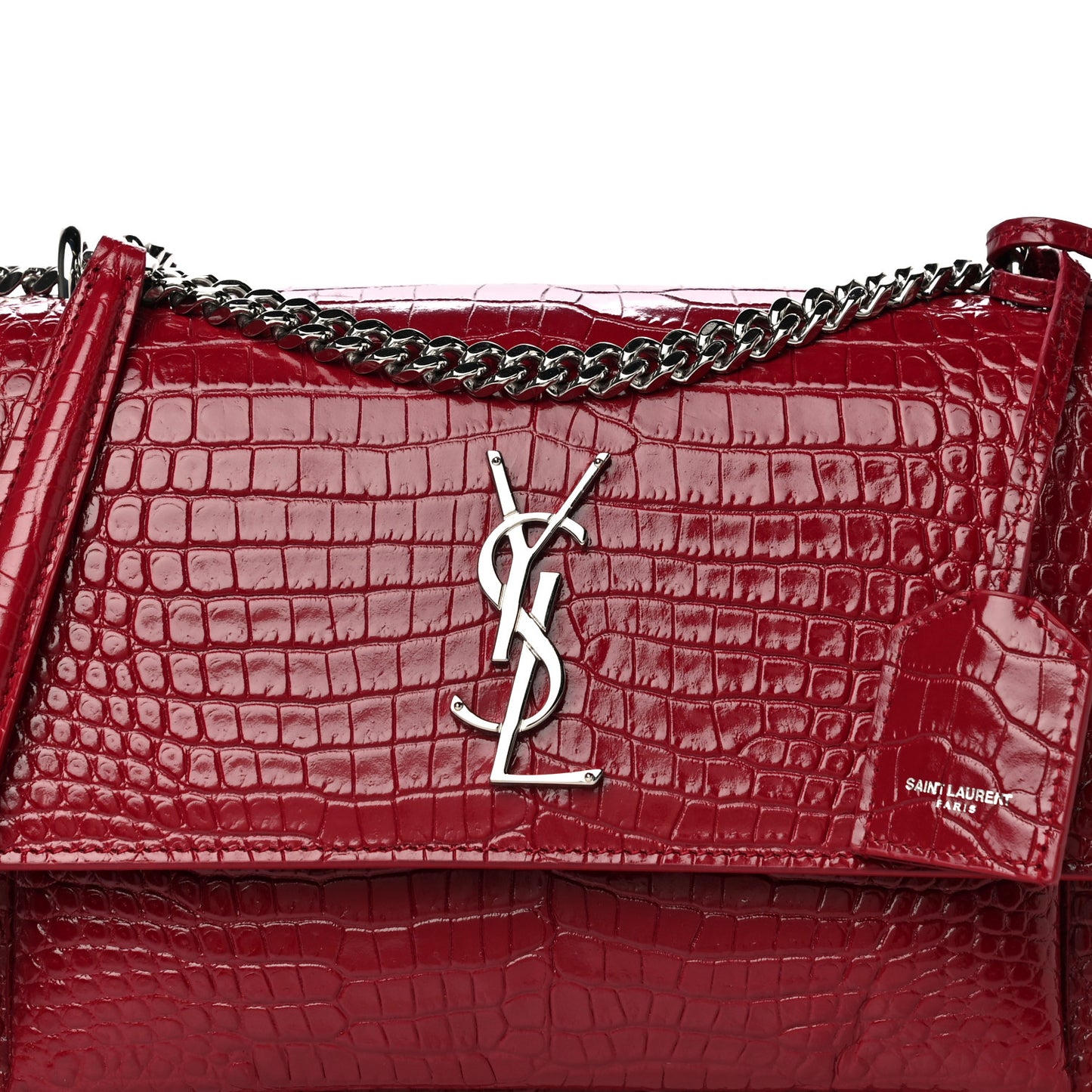 Calfskin Crocodile Embossed Medium Monogram Sunset Rouge Eros