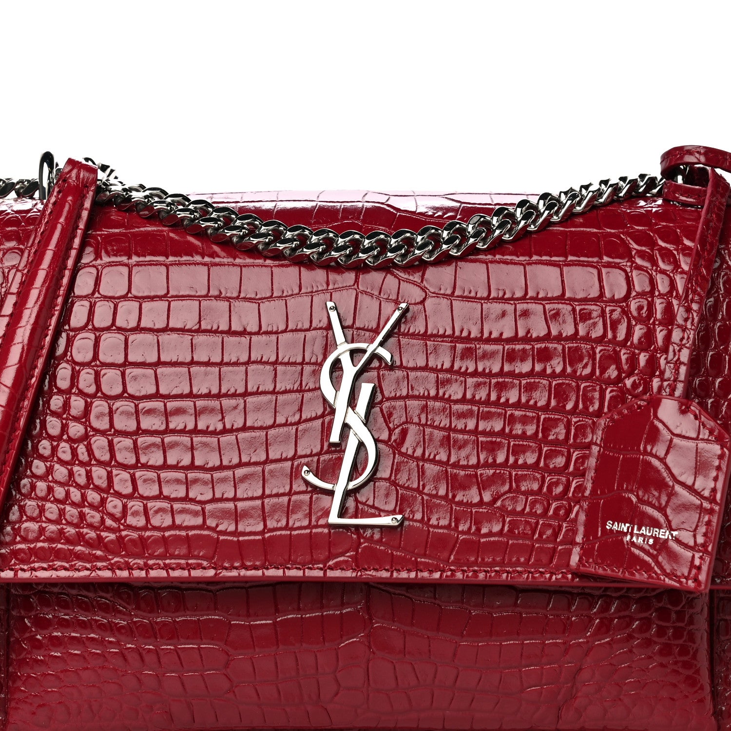 Saint Laurent Calfskin Crocodile Embossed Medium Monogram Sunset Rouge Eros 8 of 10