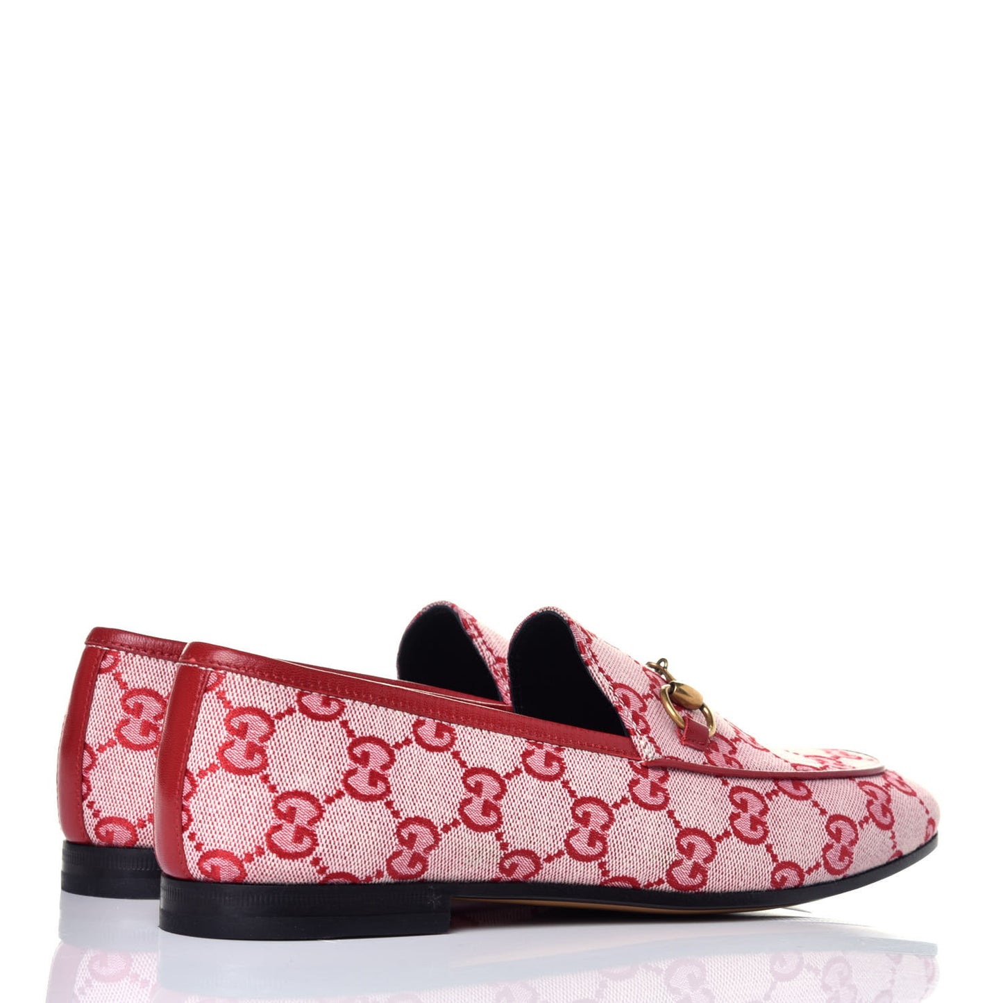 Canvas GG Monogram Horsebit Womens Jordaan Loafers 38 Gardenia Hibiscus Red