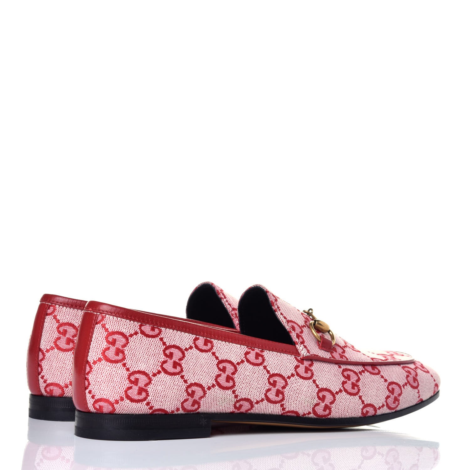 Gucci Canvas GG Monogram Horsebit Womens Jordaan Loafers 38 Gardenia Hibiscus Red 4 of 9