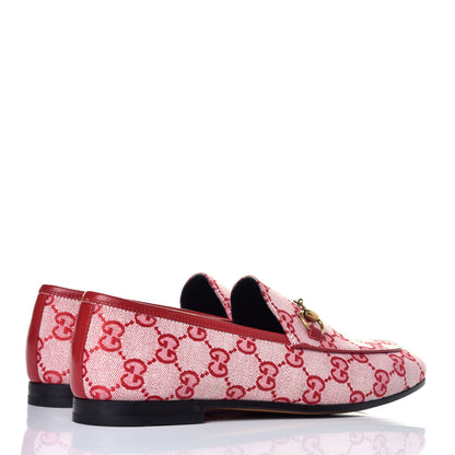 Gucci Canvas GG Monogram Horsebit Womens Jordaan Loafers 38 Gardenia Hibiscus Red 4 of 9