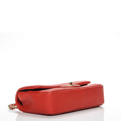Chanel Wrinkled Lambskin Chevron Quilted Medium Flap Red 4 of 7