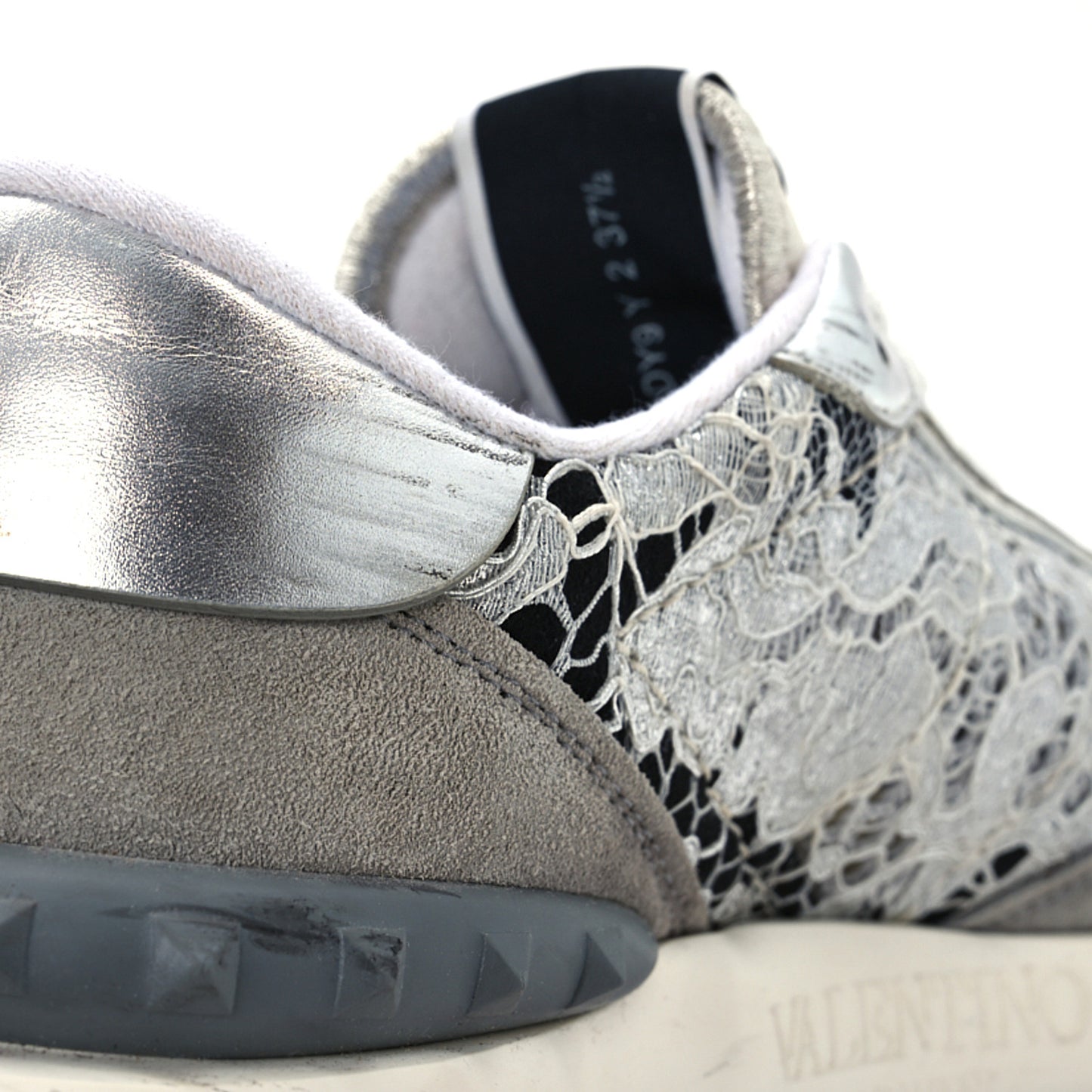 Metallic Calfskin Lace Mesh Lacerunner Sneaker 37.5 Silver Pastel Gray