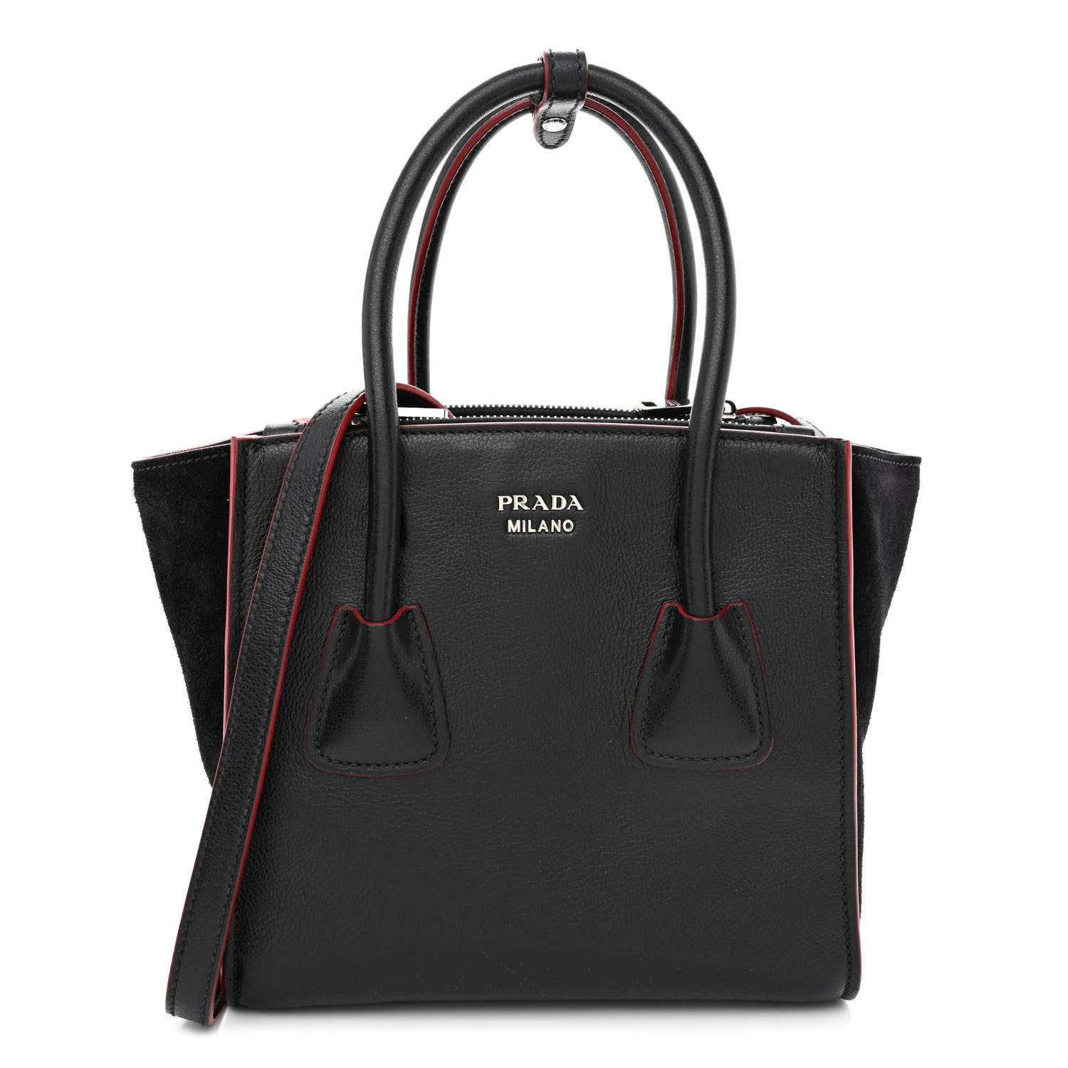 Prada Saffiano Bicolor Tote Black Fuoco 1 of 12