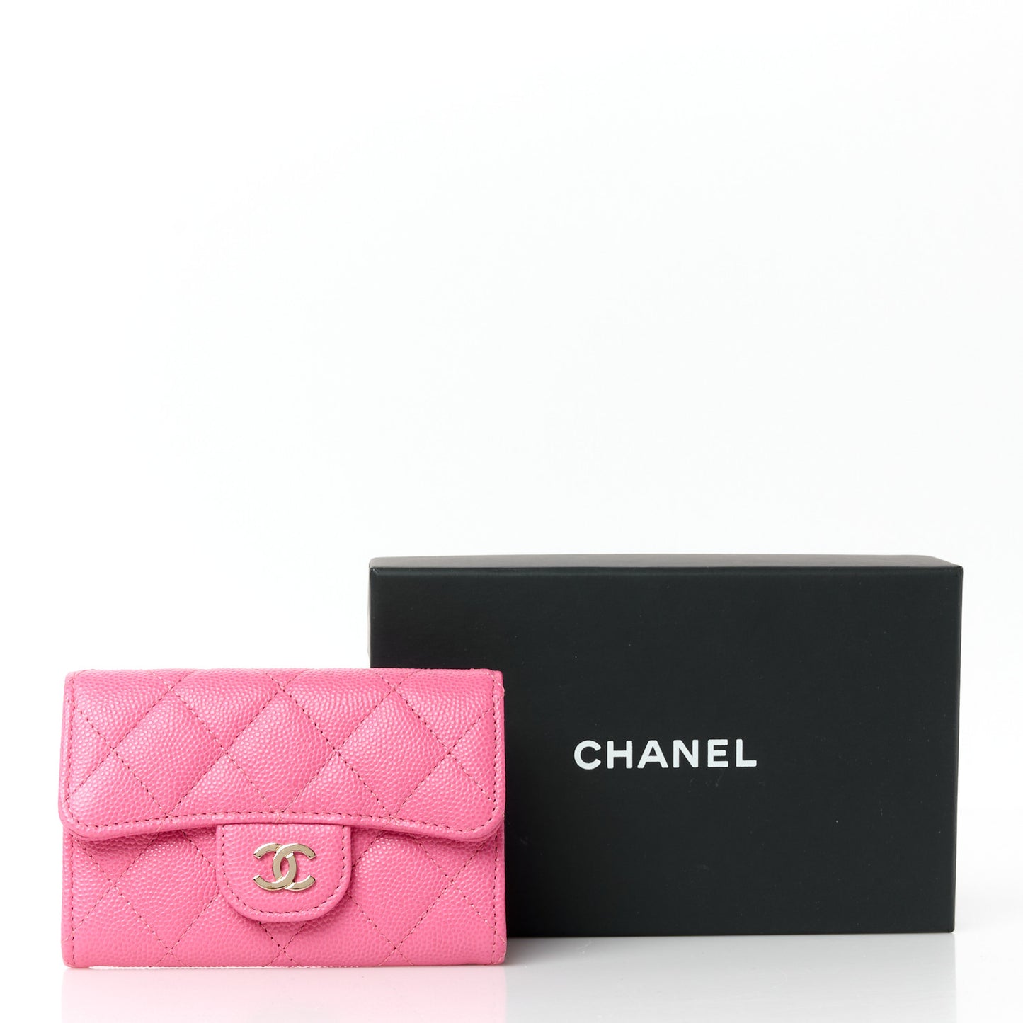 Caviar Quilted Flap Card Holder Pink