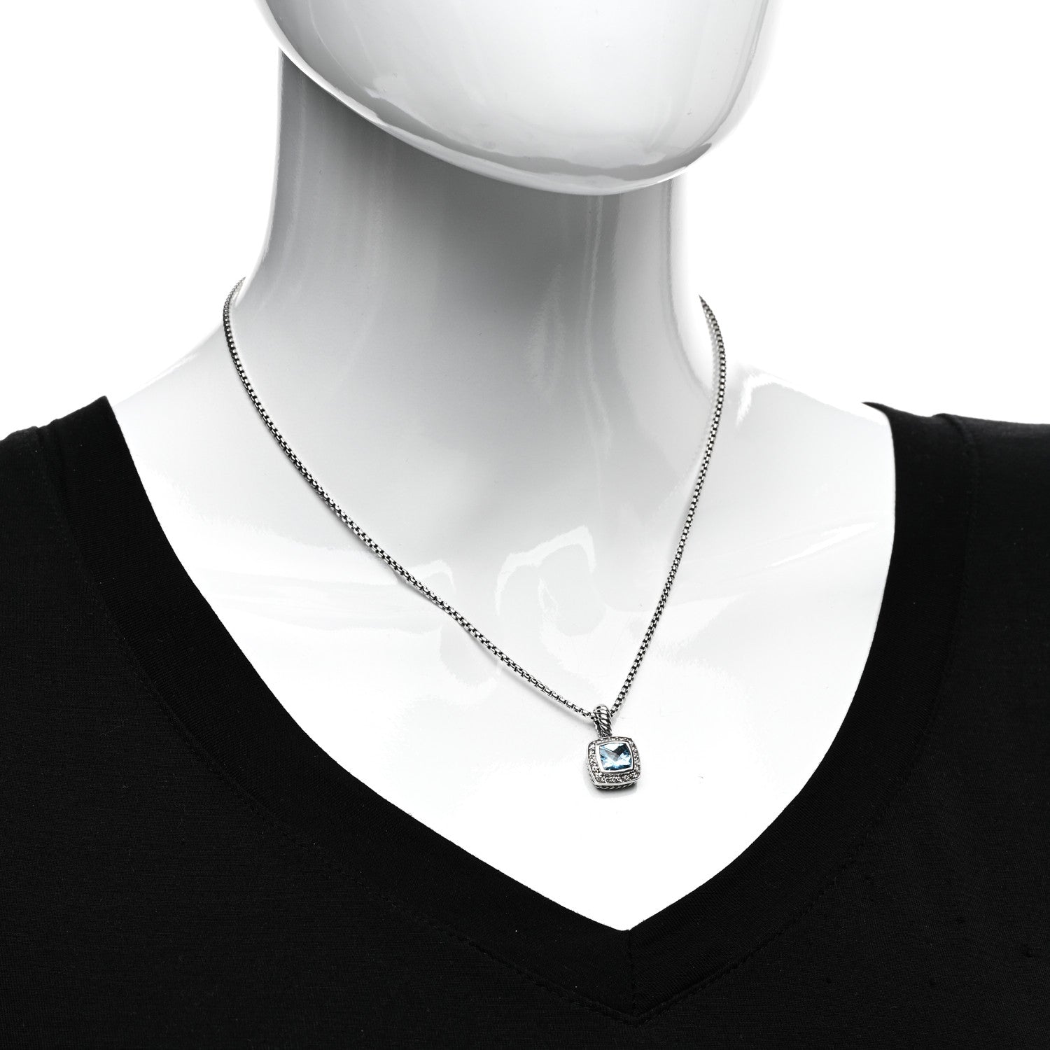 David Yurman Sterling Silver Diamond Blue Topaz 7mm Petite Albion Pendant Necklace 2 of 4